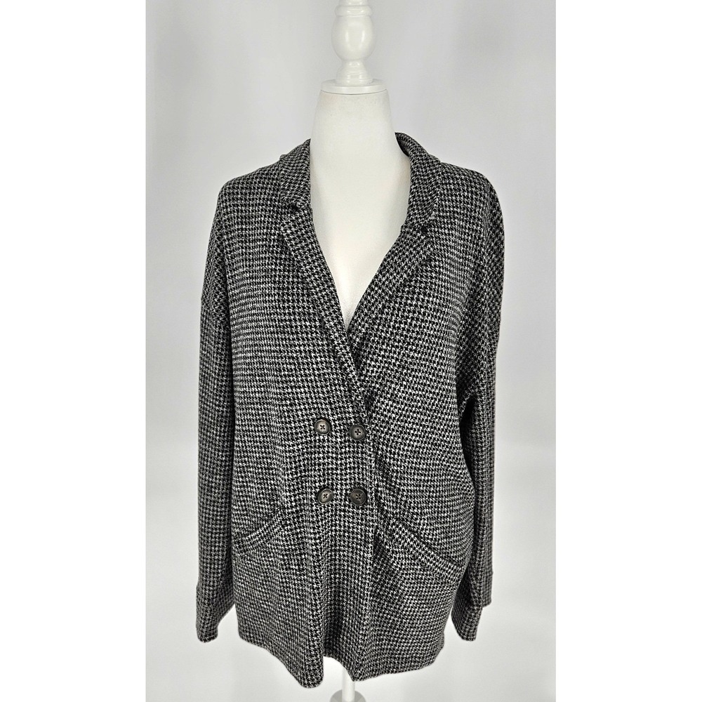 Madewell Houndstooth Blazer Womens XL Black White Double Breasted Knit Jacket - Picture 2 of 11